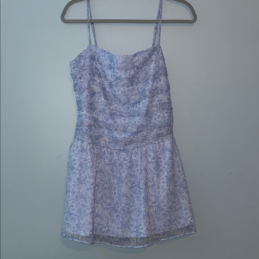 Hollister Blue Floral Mini Dress Sheer Gathered Top szMed